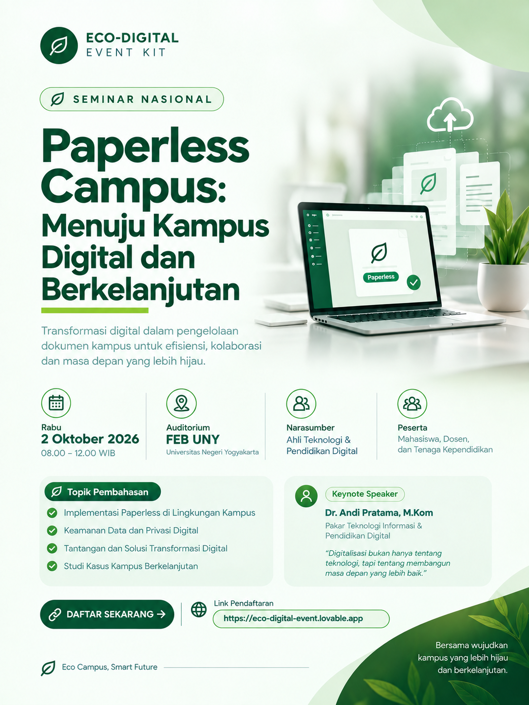 Poster Seminar Nasional “Paperless Campus: Menuju Kampus Digital dan Berkelanjutan”